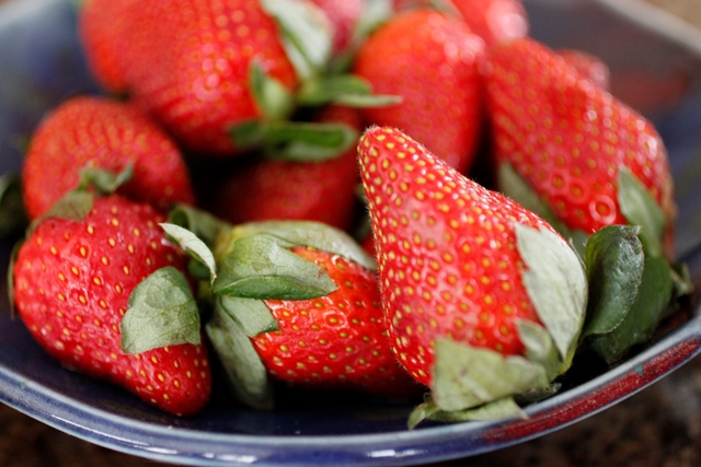 Photograph of a bowl of strawberries